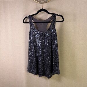 Express Dreamweight Sequin Cotton Tank Top in Black | Medium